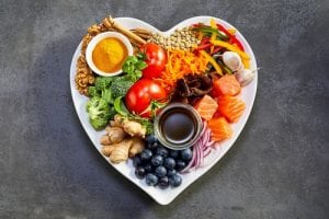 Healthy diet for the cardiovascular system with a heart shaped plate