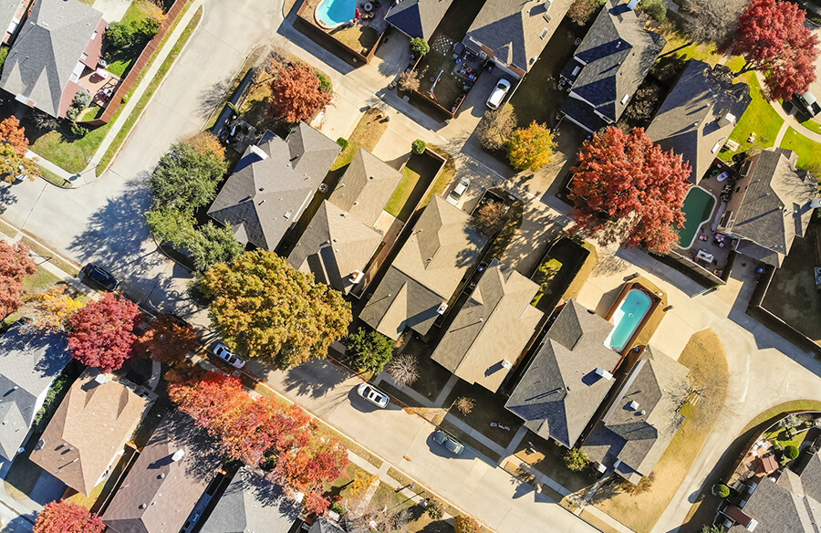 Ariel view of a suburban neighborhood